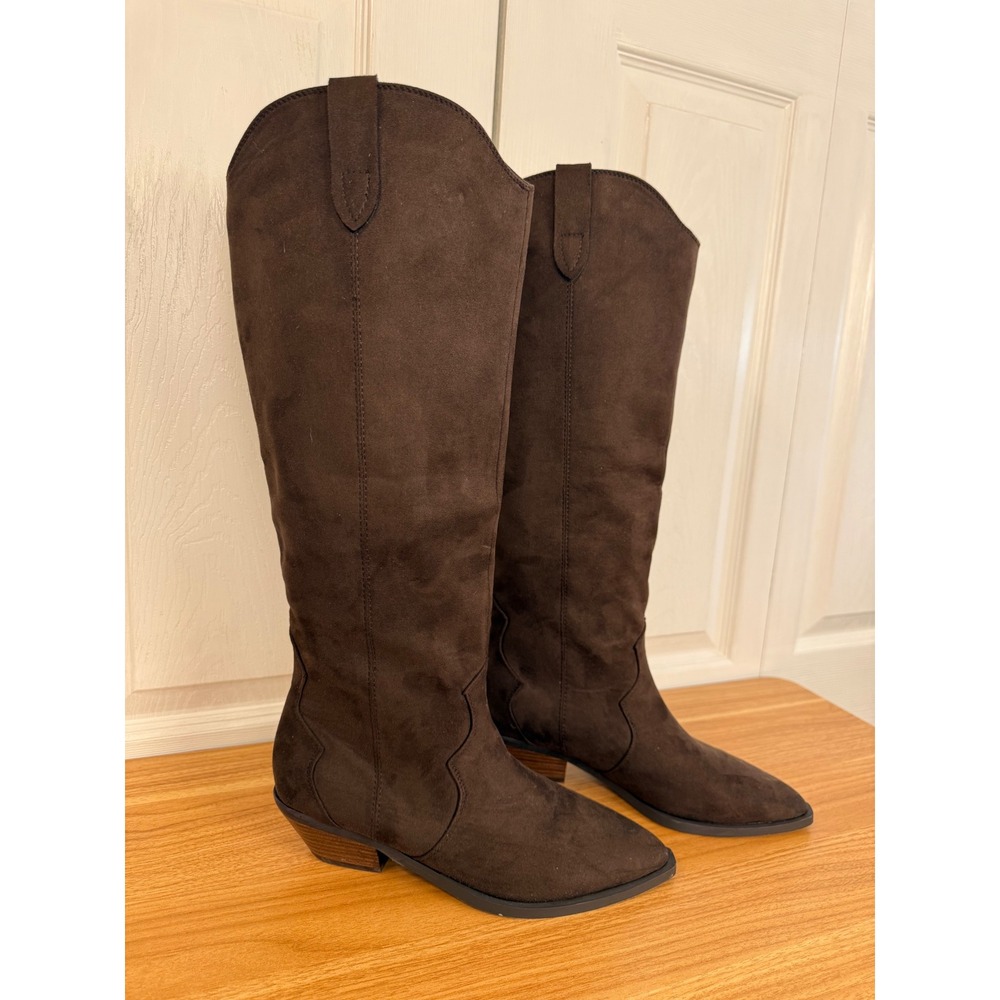 Show Me Your Mumu x Billini Helix Brown Western Cowboy Boots 8 Dark Cacao Suede - Picture 2 of 9